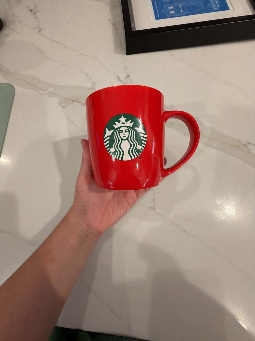 Starbucks Red Ceramic Coffee Mug With Green Siren Logo 11oz